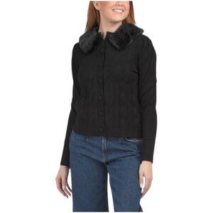 RAIN + ROSE Detachable Furry Collar Cardigan